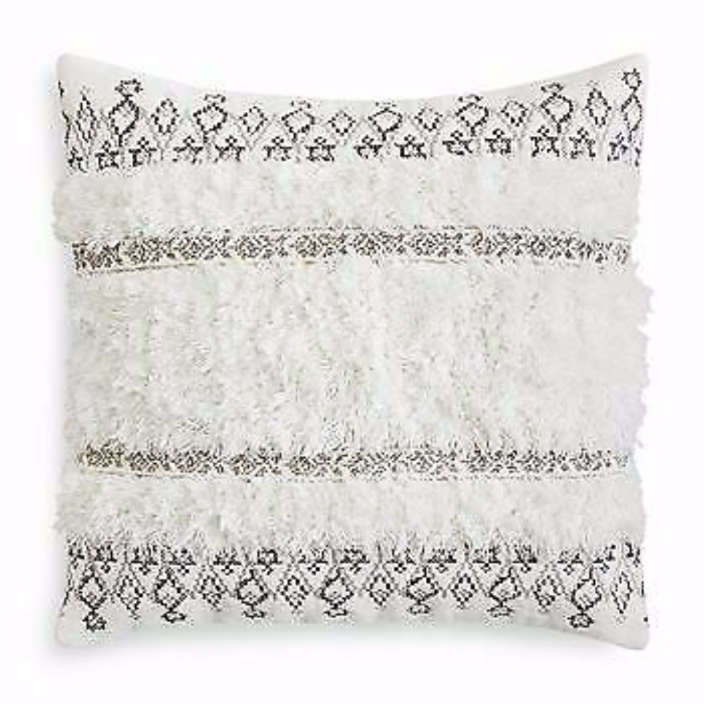 Sky Tufted Moroccan 20" Embroidered 100% Cotton Decorative Throw Pillow - White